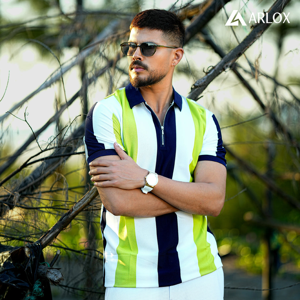 Multicolour Stripe Zip Neck Polo Shirt