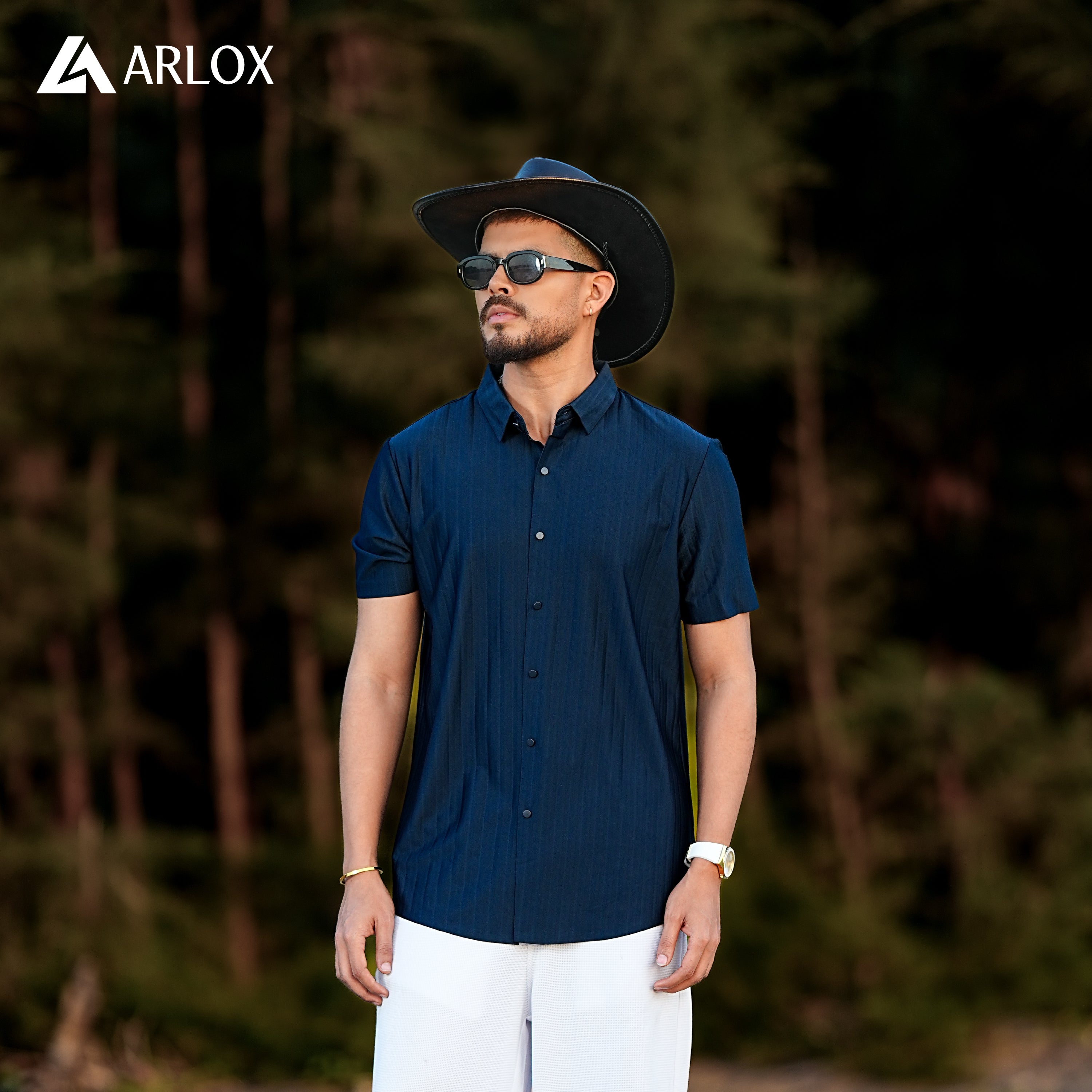 Broadcloth Vertical Stripe Japanese Half Shirt - Deep Navy