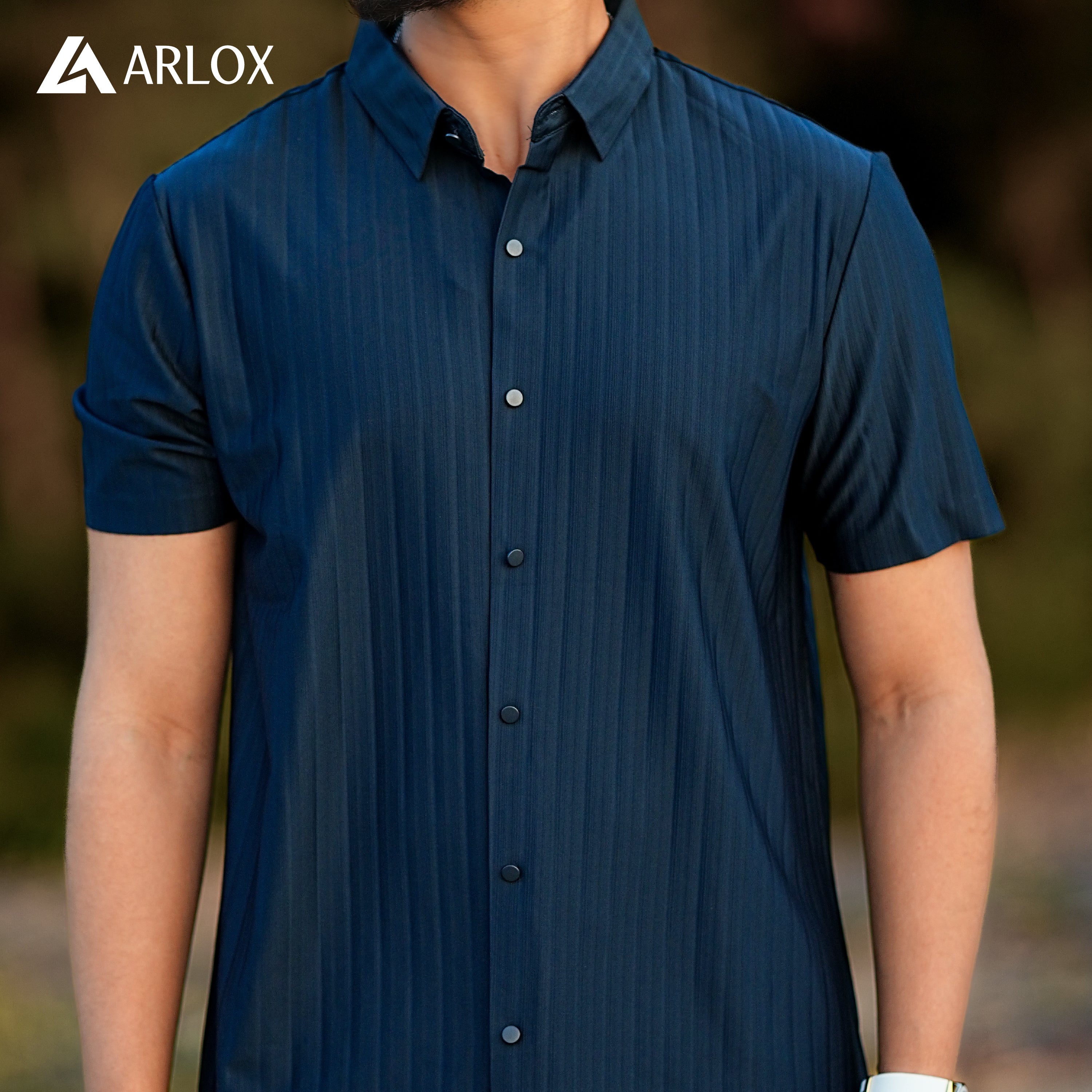 Broadcloth Vertical Stripe Japanese Half Shirt - Deep Navy