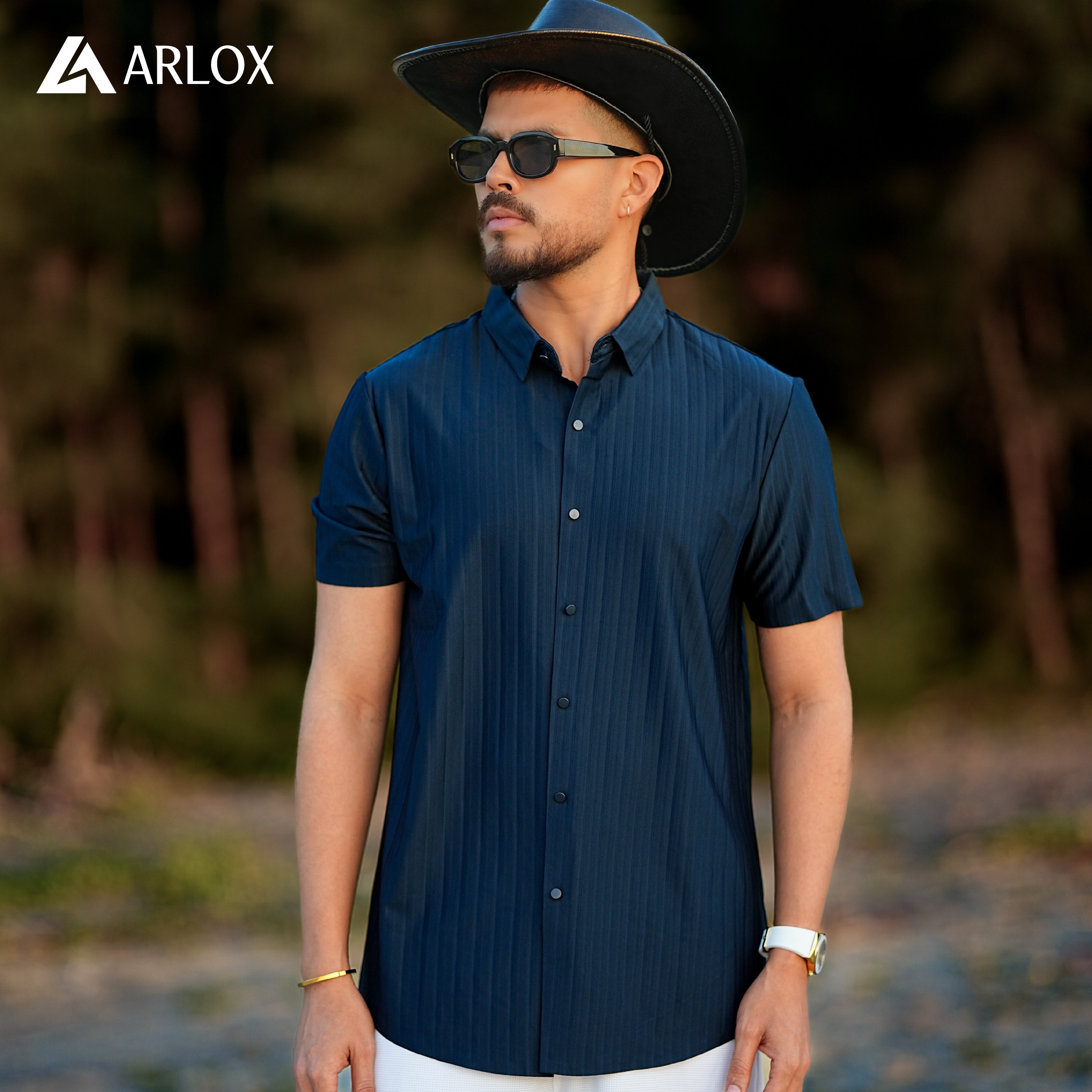 Broadcloth Vertical Stripe Japanese Half Shirt - Deep Navy