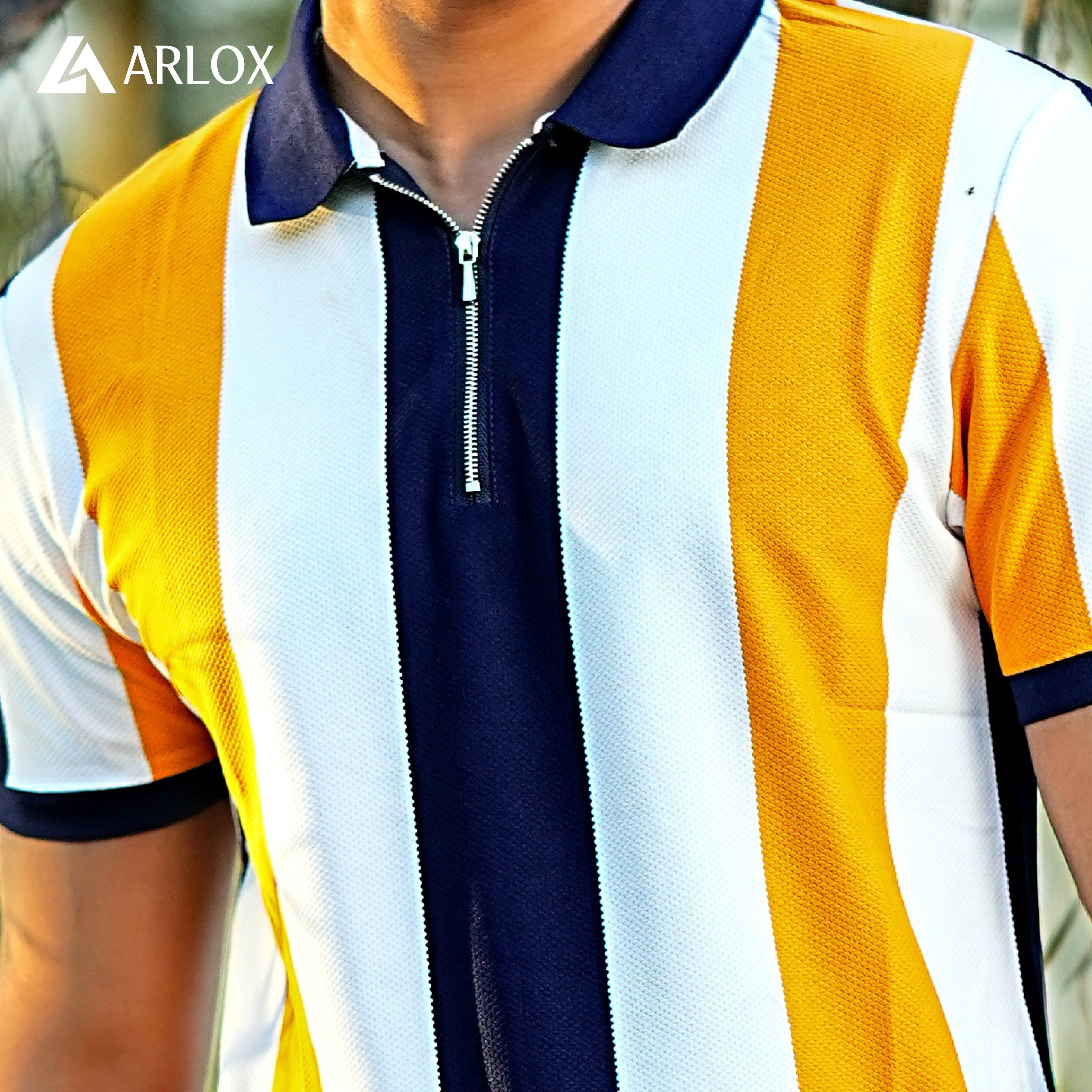 Multicolour Stripe Zip Neck Polo Shirt