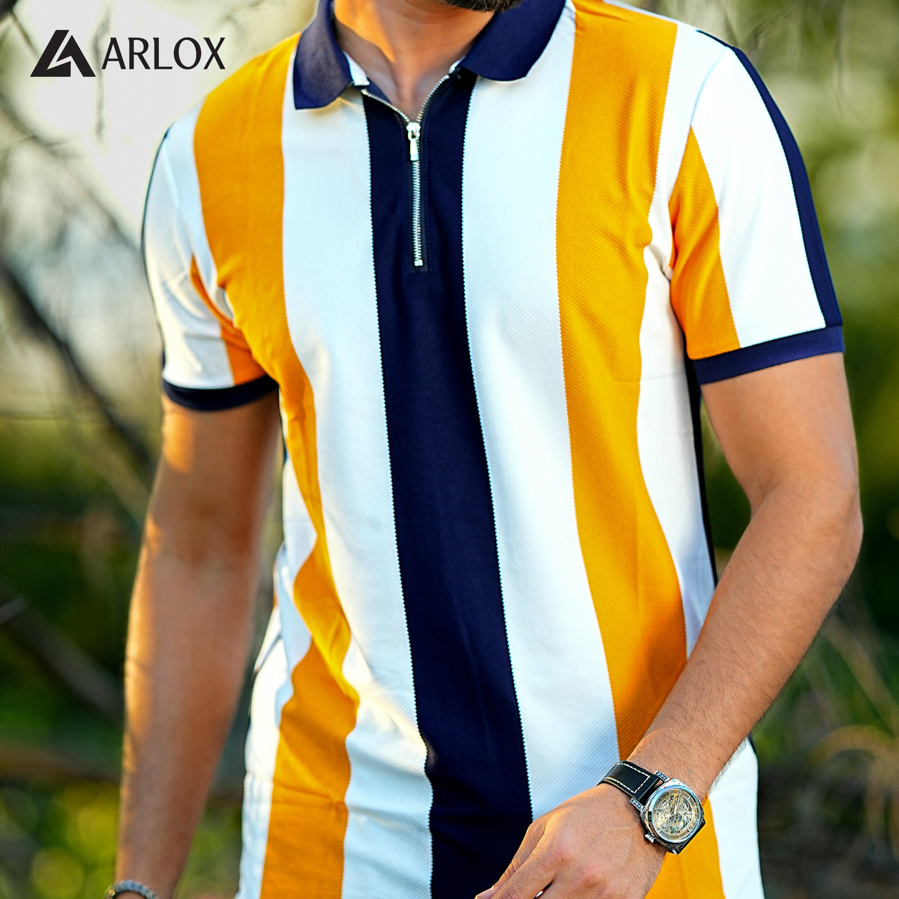 Multicolour Stripe Zip Neck Polo Shirt