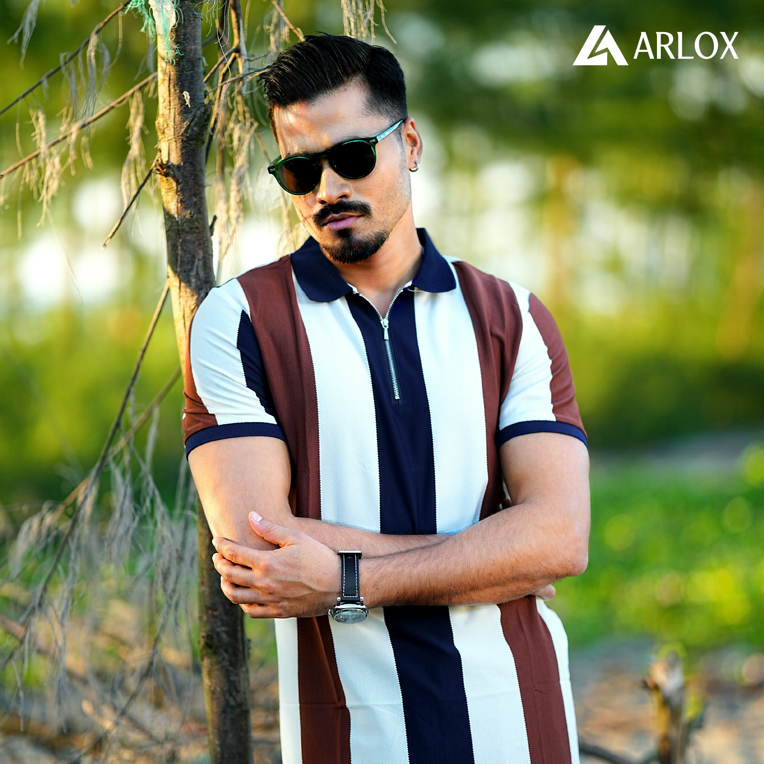 Multicolour Stripe Zip Neck Polo Shirt