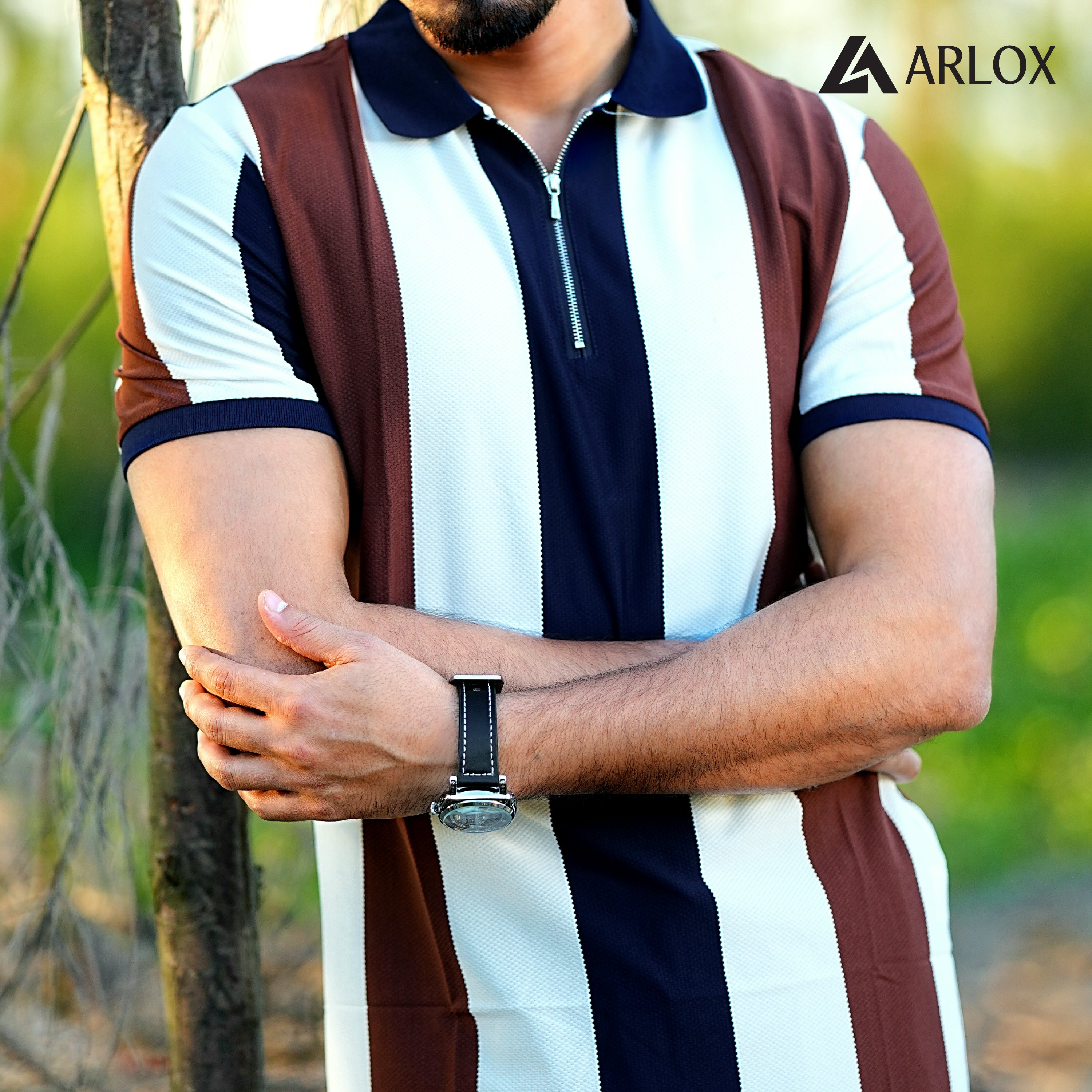 Multicolour Stripe Zip Neck Polo Shirt