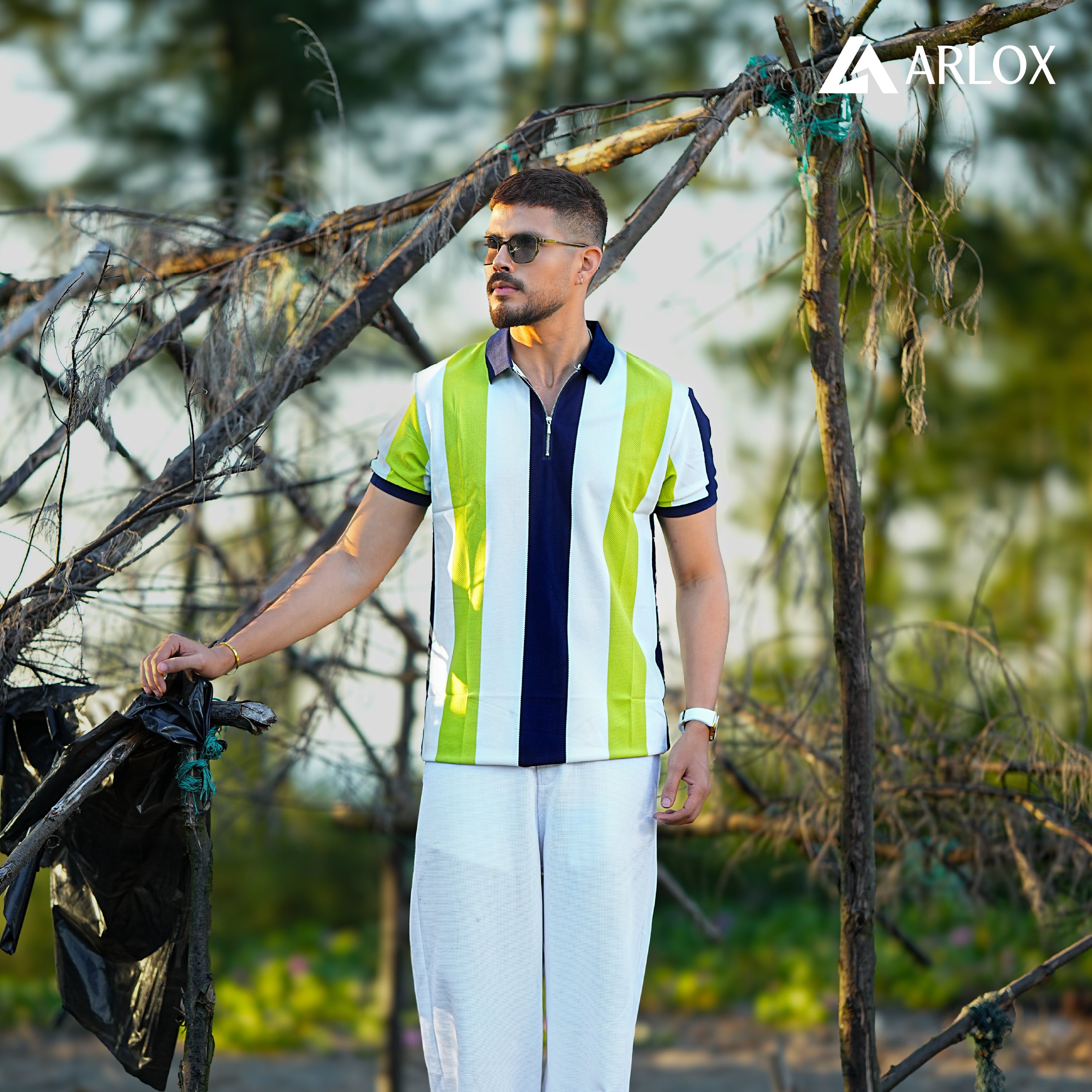 Multicolour Stripe Zip Neck Polo Shirt