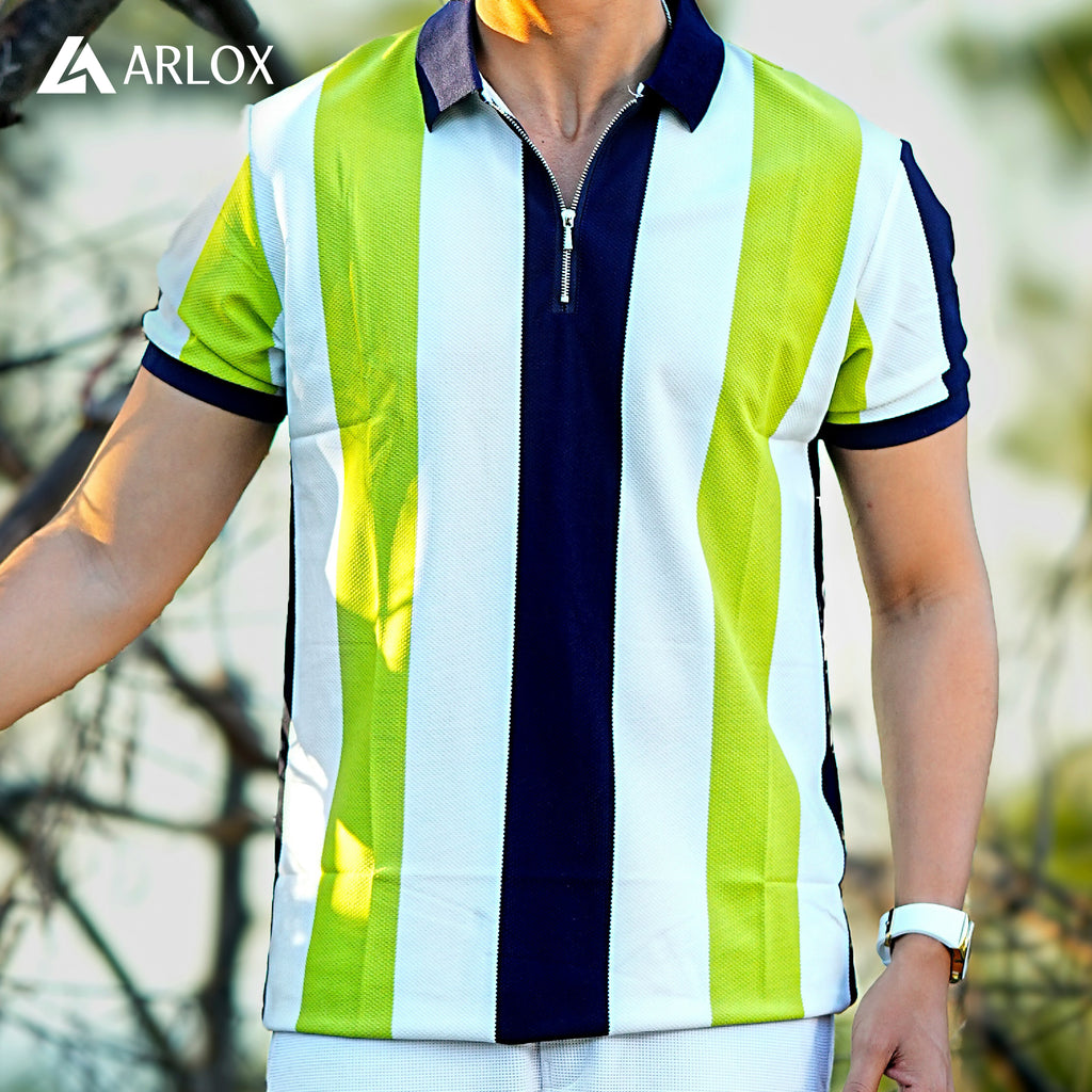 Multicolour Stripe Zip Neck Polo Shirt