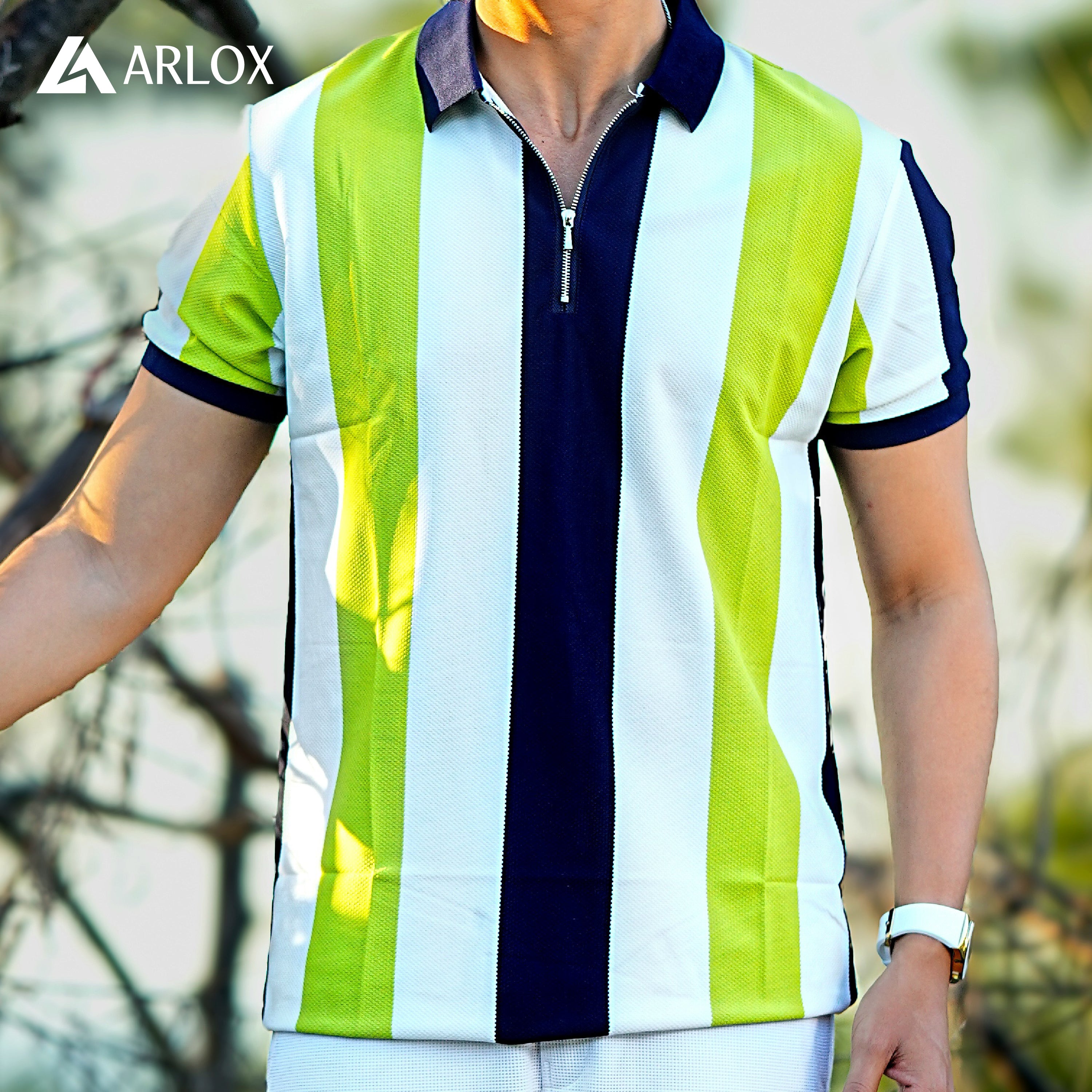 Multicolour Stripe Zip Neck Polo Shirt