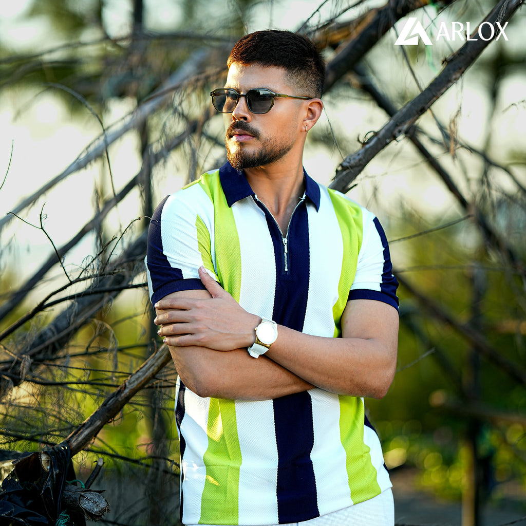 Multicolour Stripe Zip Neck Polo Shirt