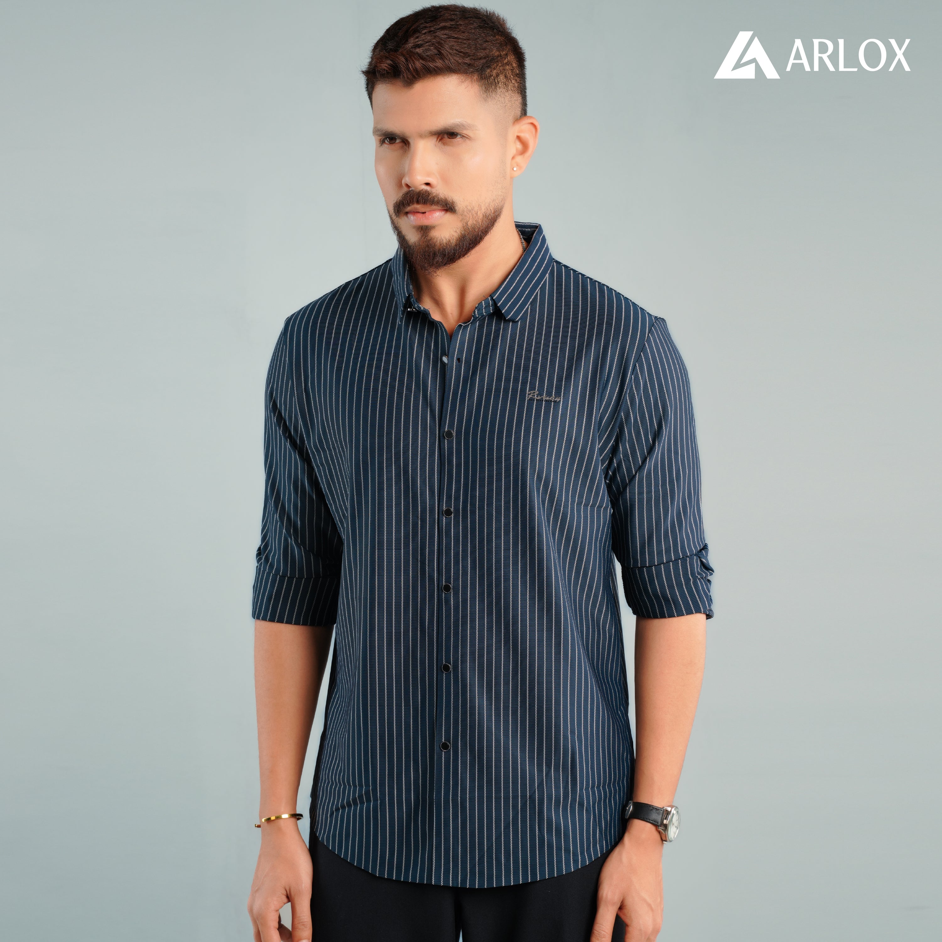 Broadcloth Vertical Stripe Japanese Shirt - Royal Blue
