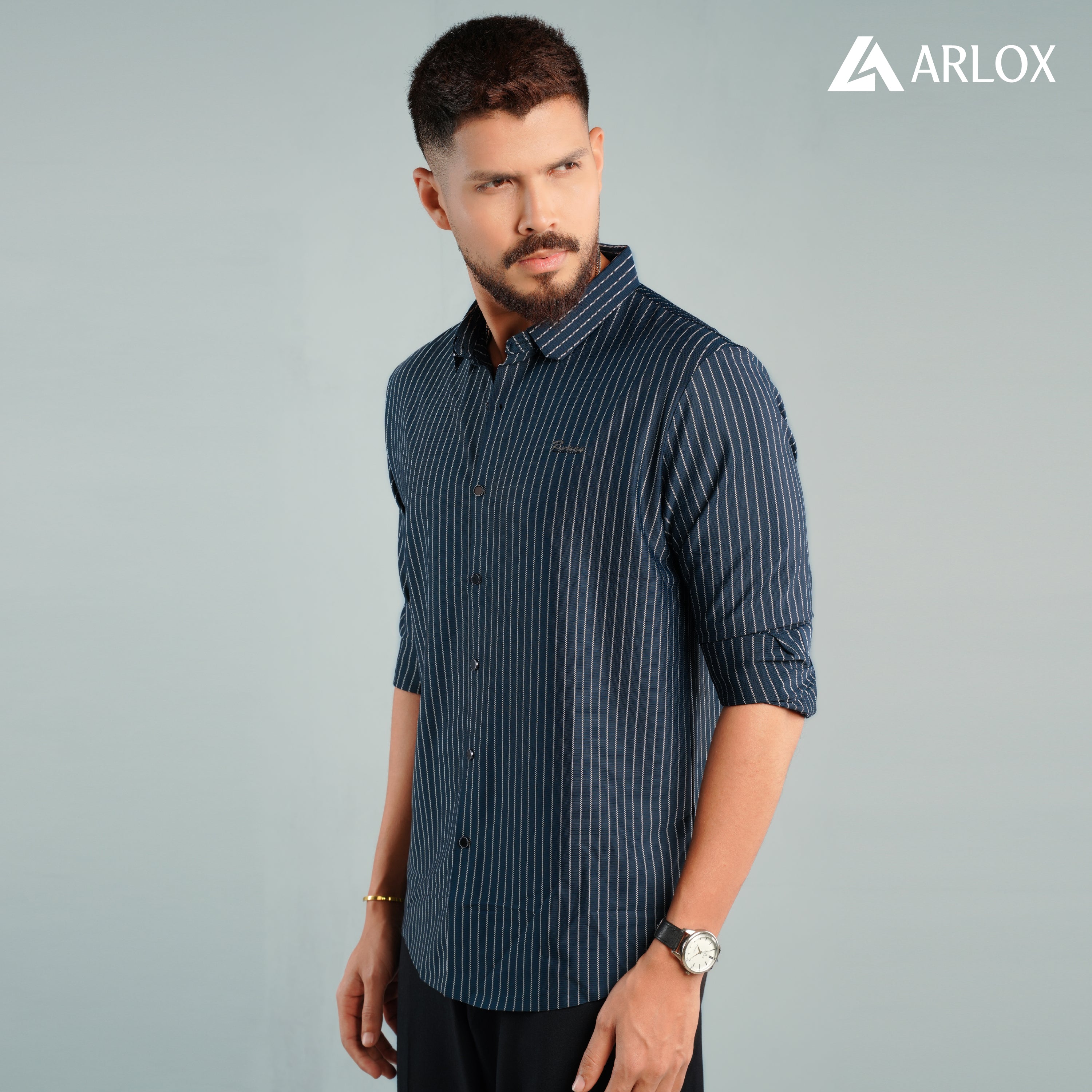 Broadcloth Vertical Stripe Japanese Shirt - Royal Blue