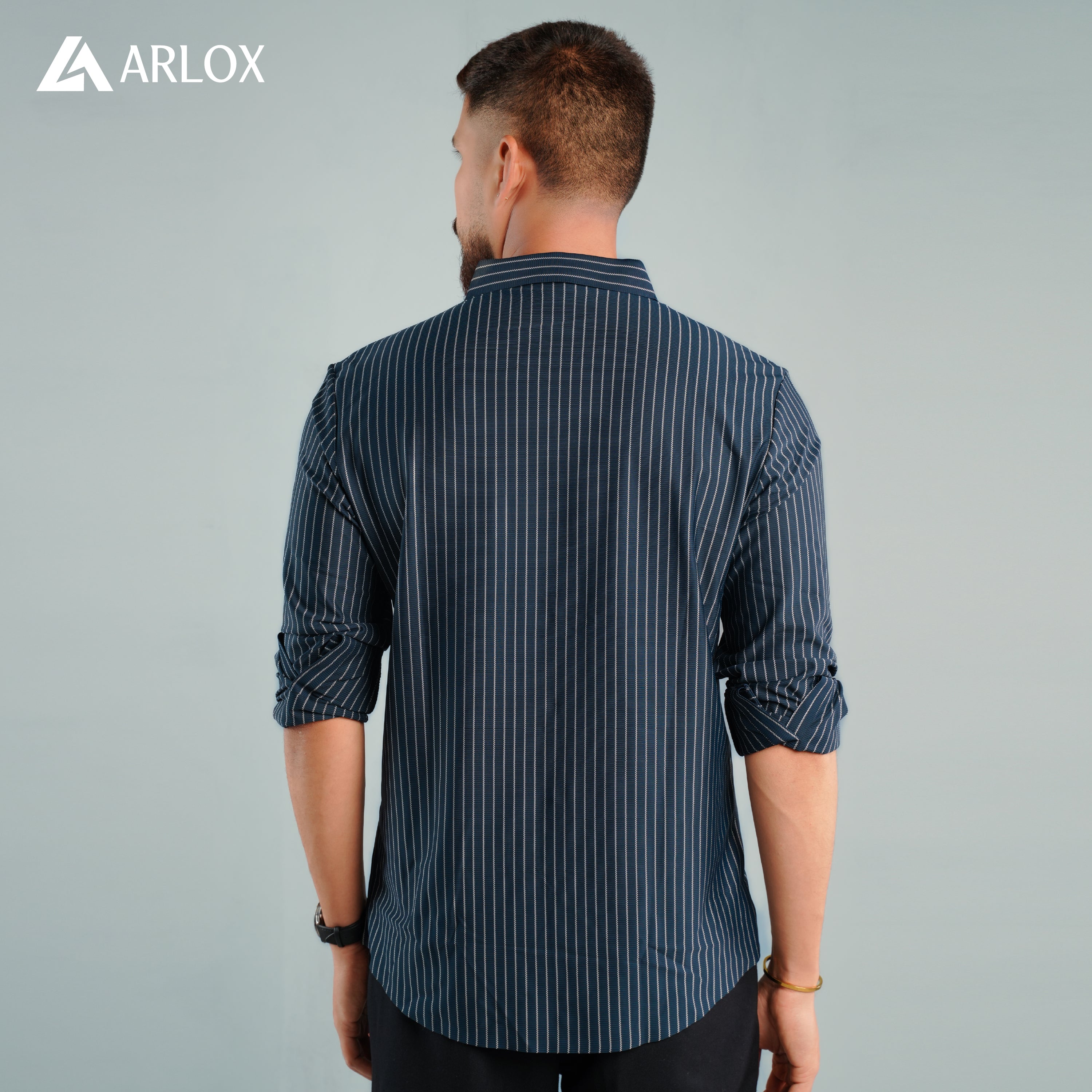 Broadcloth Vertical Stripe Japanese Shirt - Royal Blue