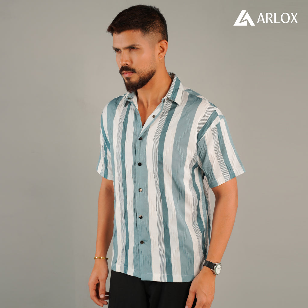 Chinese Soft Popcorn Fabrics Half Shirt - Stone Blue.