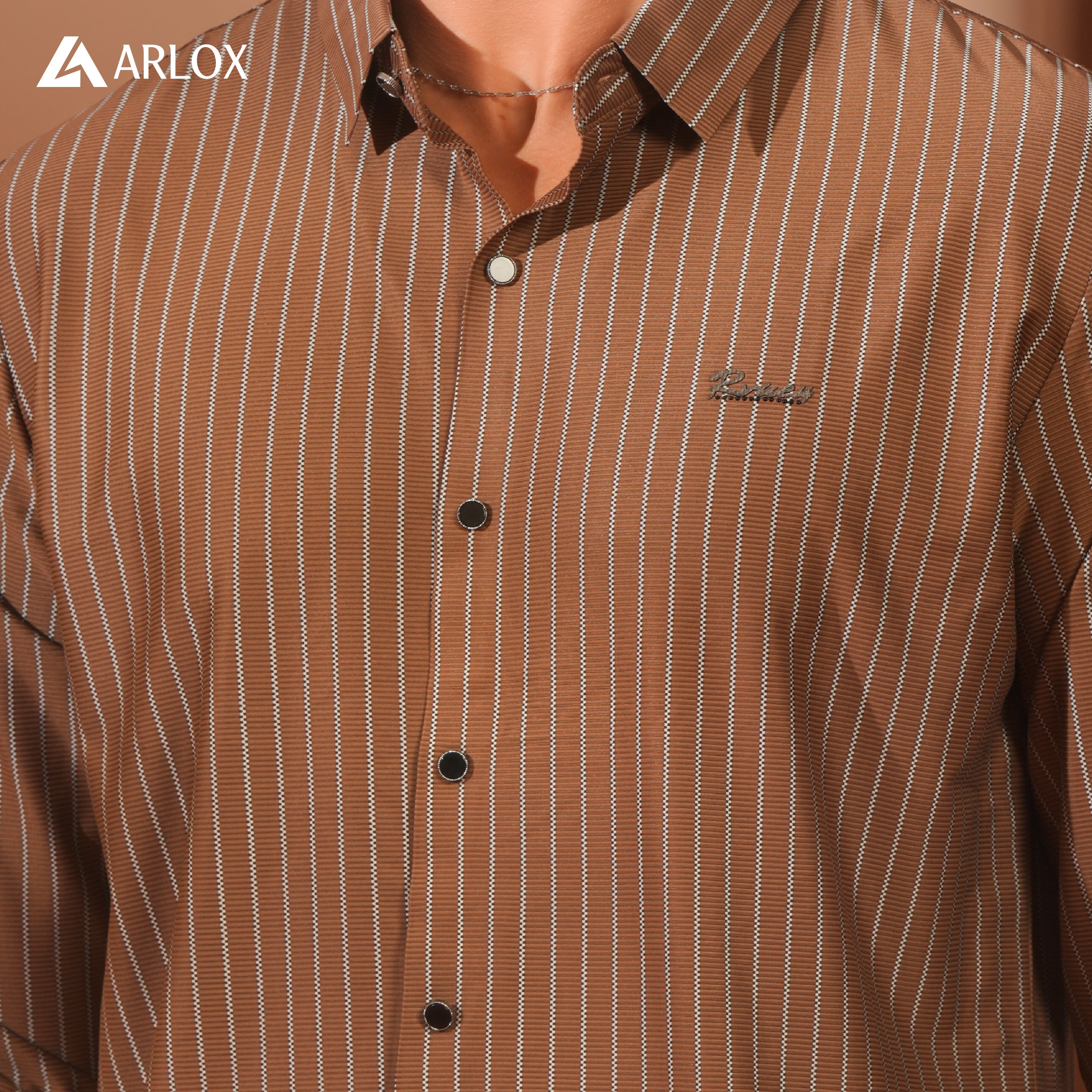 Broadcloth Vertical Stripe Japanese Shirt - Rust Brown