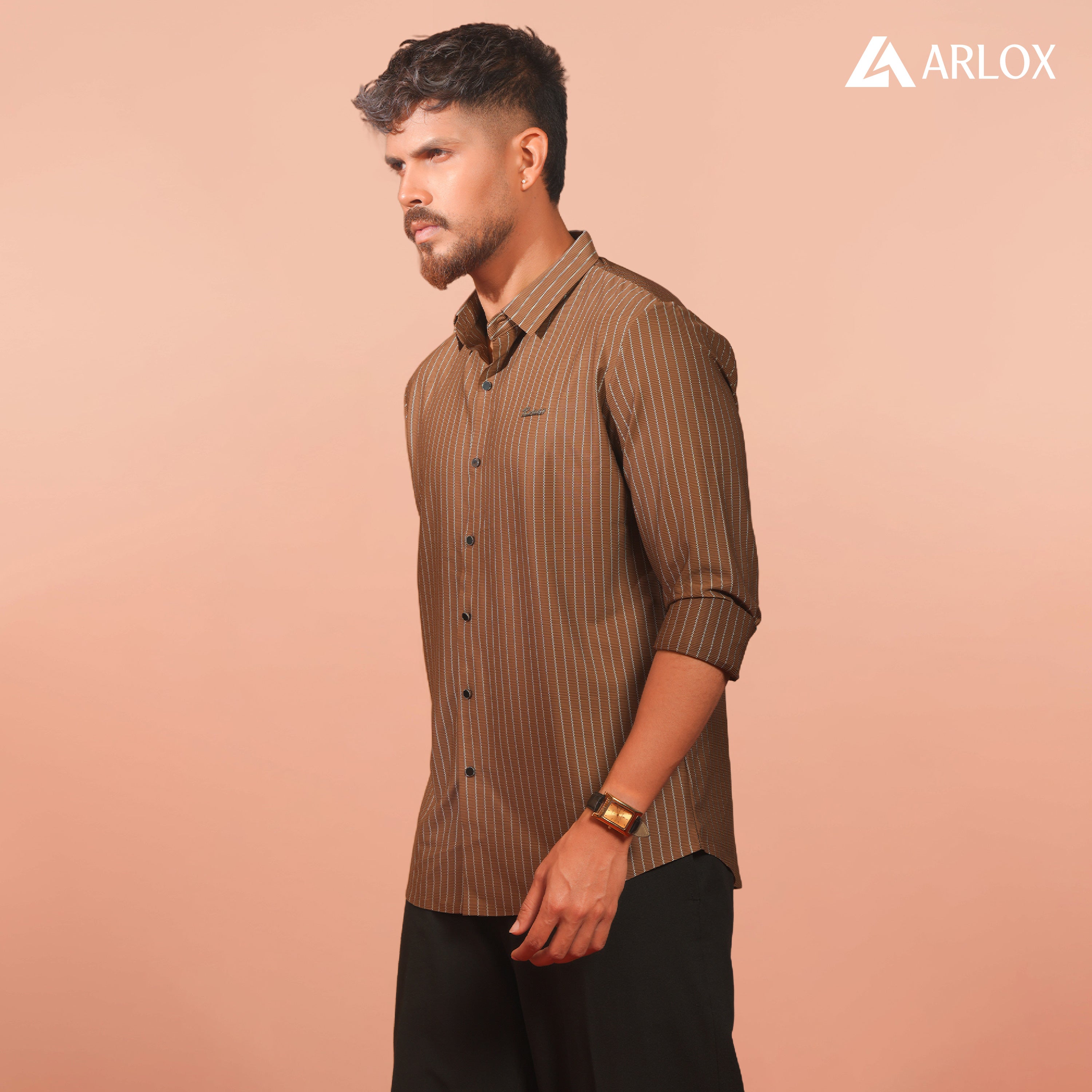 Broadcloth Vertical Stripe Japanese Shirt - Rust Brown