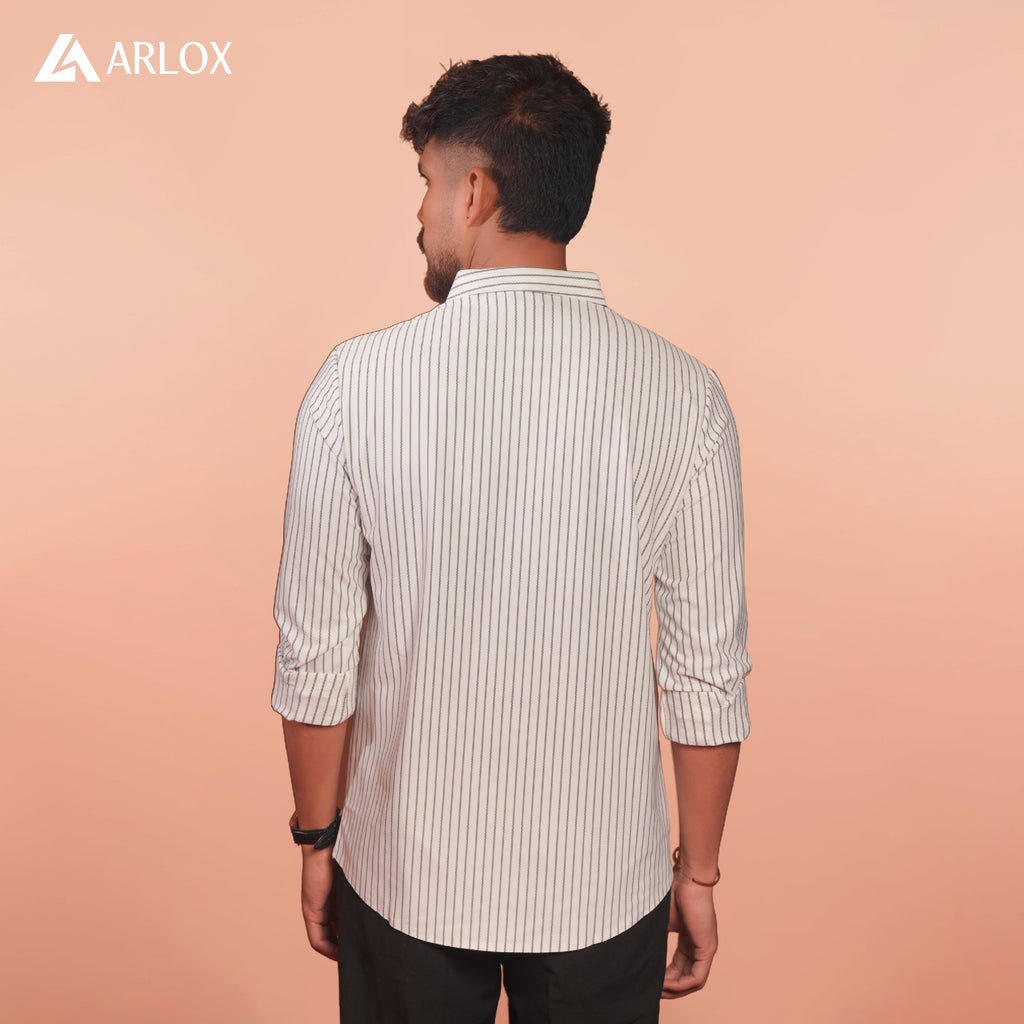 Broadcloth Vertical Stripe Japanese Shirt - Royal White.