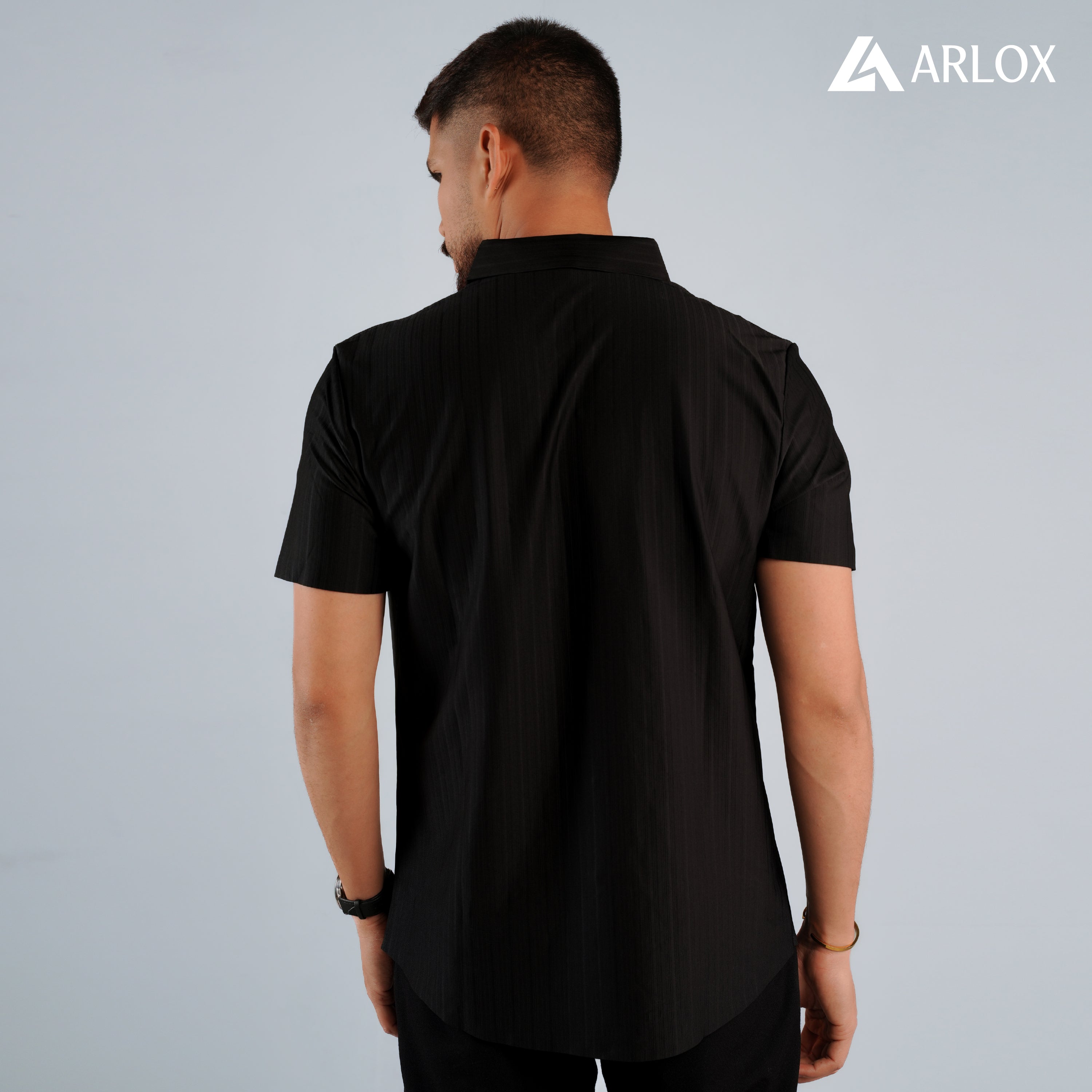 Broadcloth Vertical Stripe Japanese Half Shirt - Royal Black