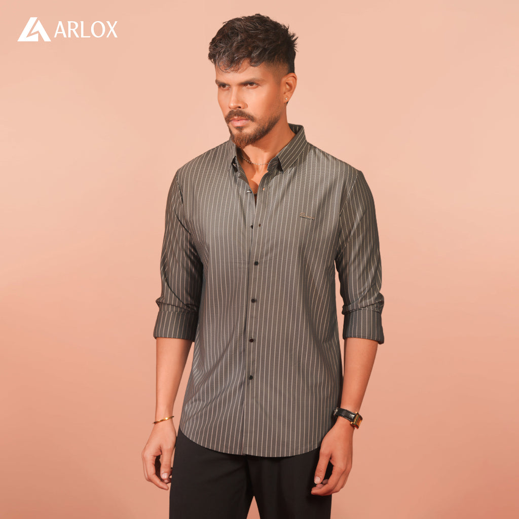 Broadcloth Vertical Stripe Japanese Shirt - Sea Gray