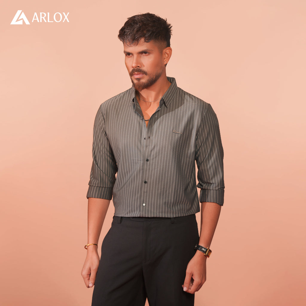 Broadcloth Vertical Stripe Japanese Shirt - Sea Gray