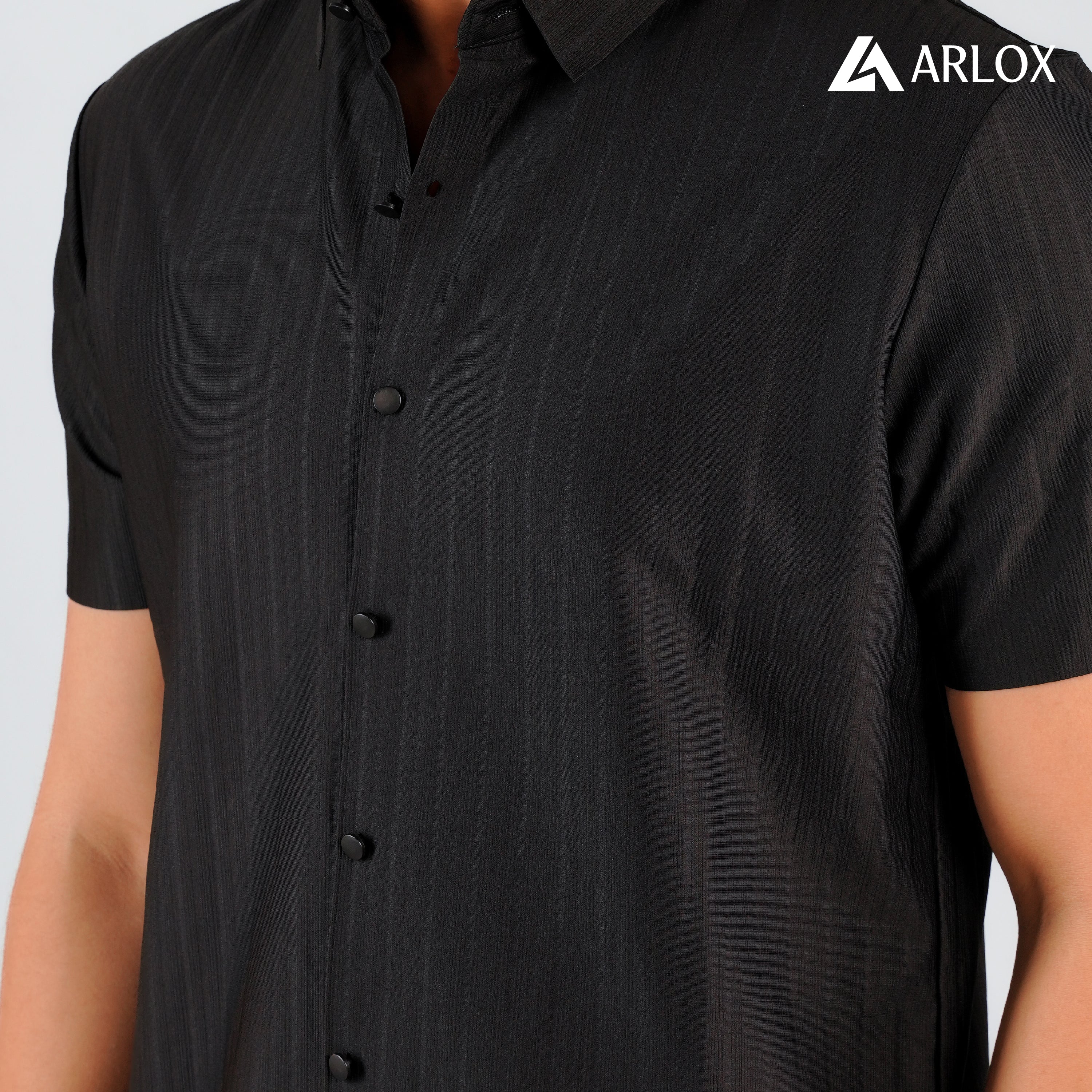 Broadcloth Vertical Stripe Japanese Half Shirt - Royal Black