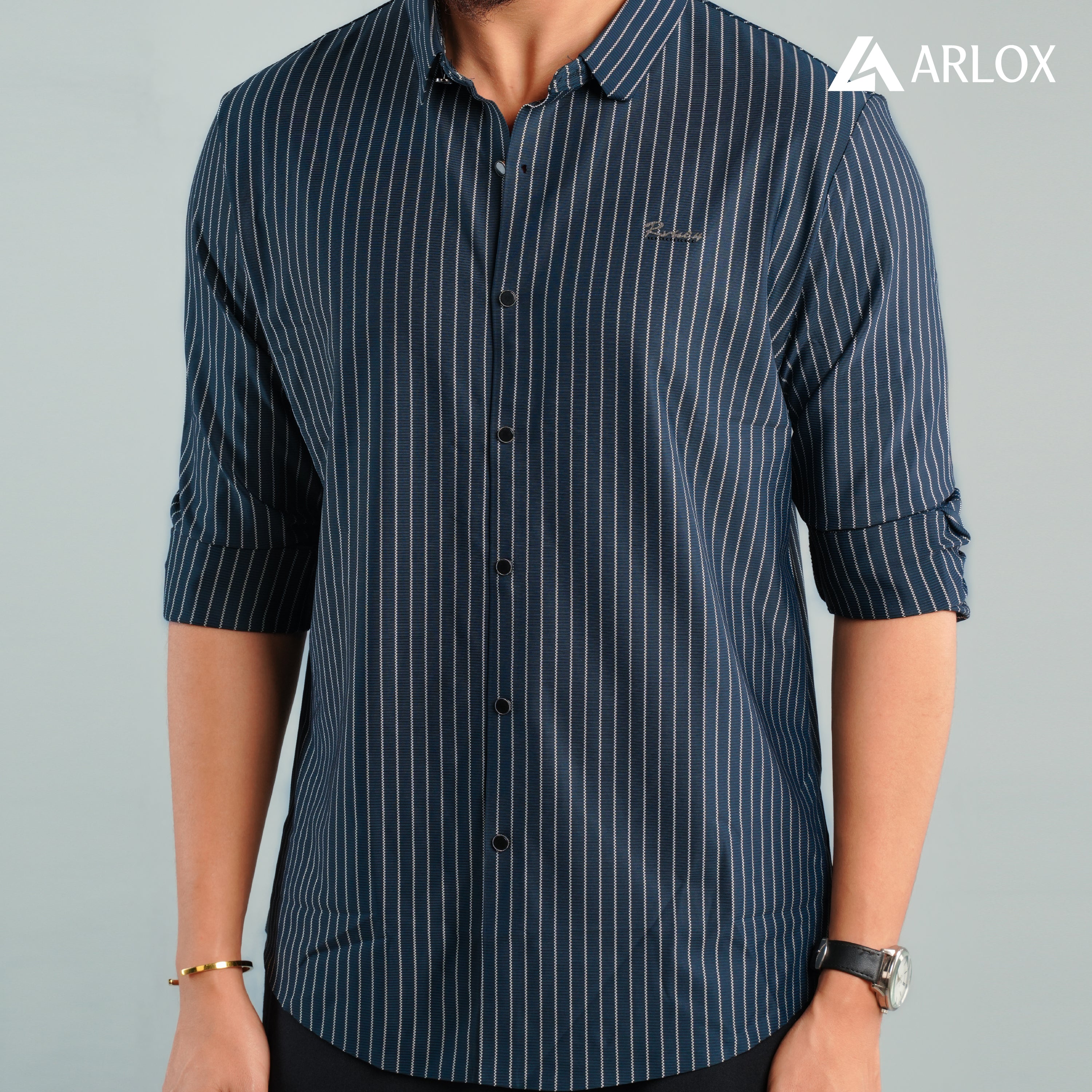 Broadcloth Vertical Stripe Japanese Shirt - Royal Blue