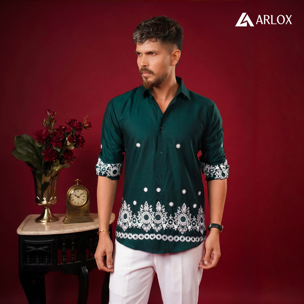 Nawab Embroidery Luxe Shirt - Green