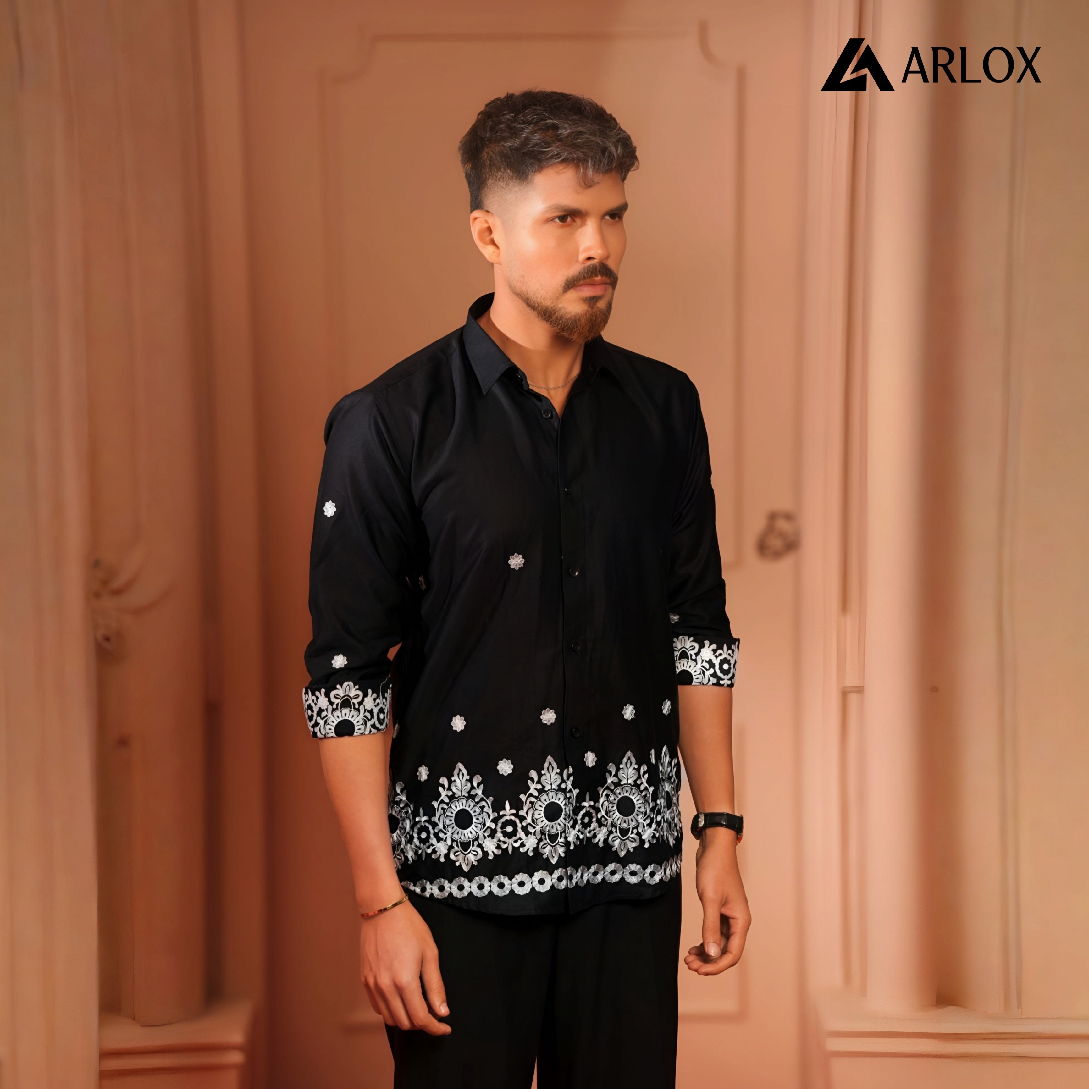Nawab Embroidery Luxe Shirt - Black