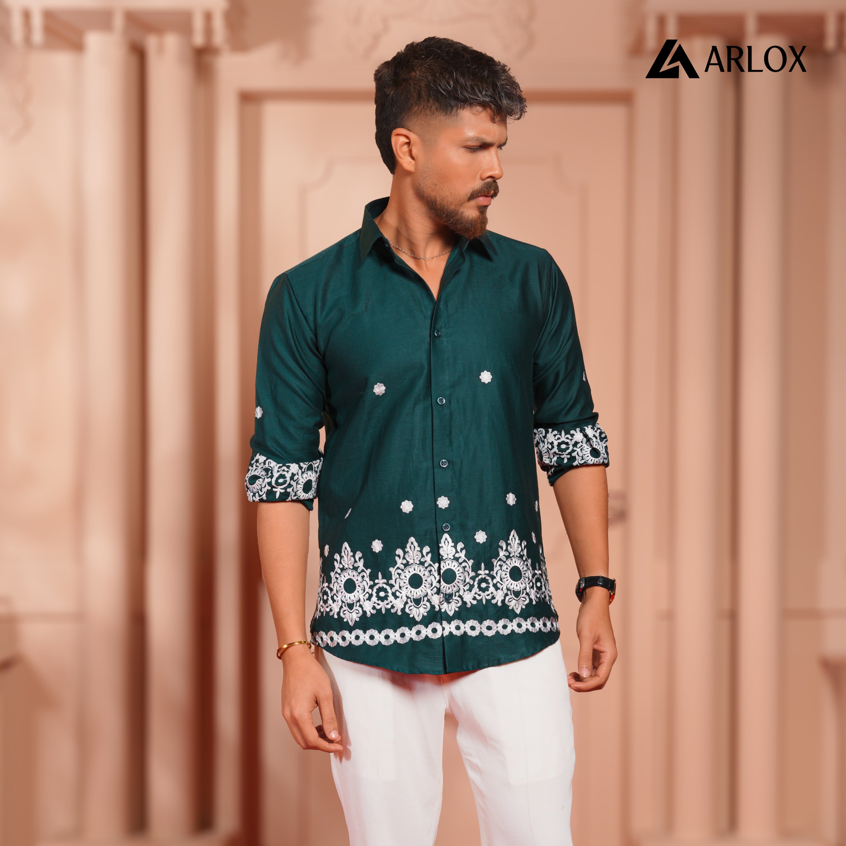 Nawab Embroidery Luxe Shirt - Green