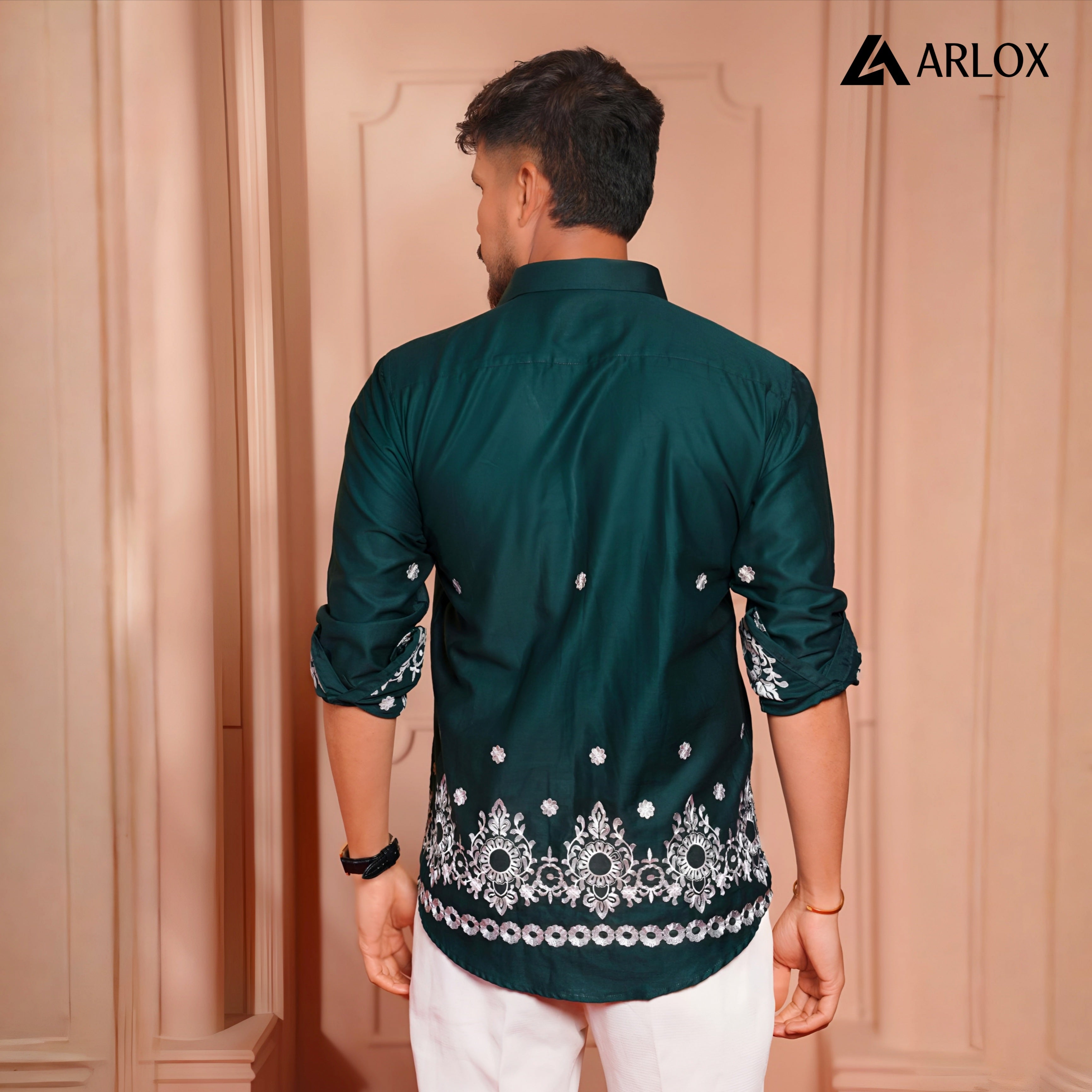 Nawab Embroidery Luxe Shirt - Green