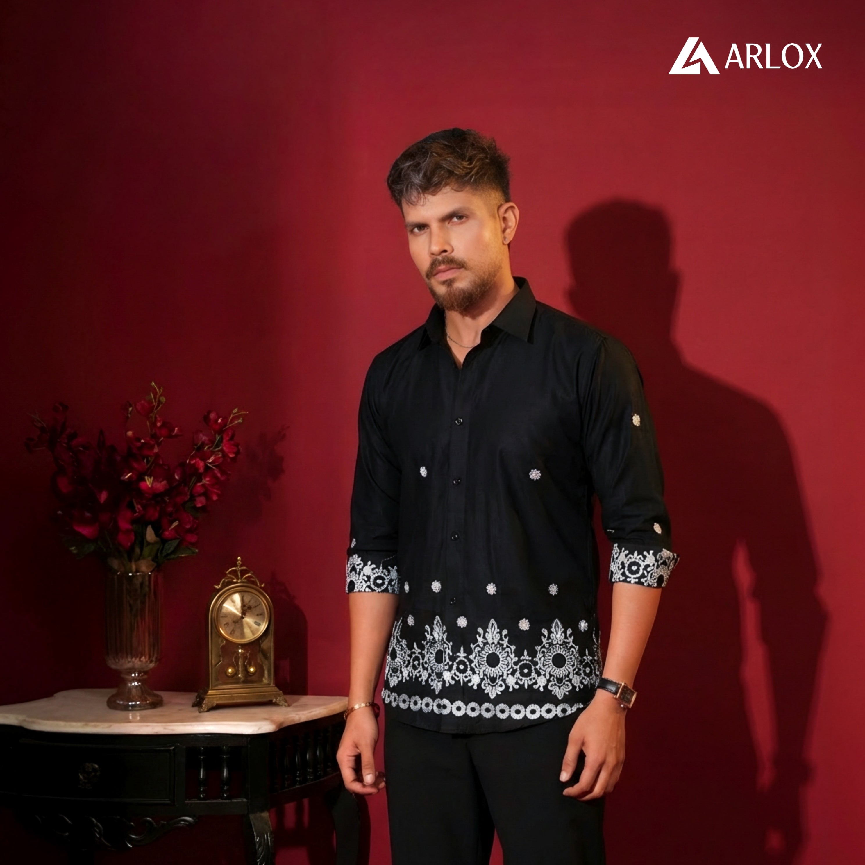 Nawab Embroidery Luxe Shirt - Black